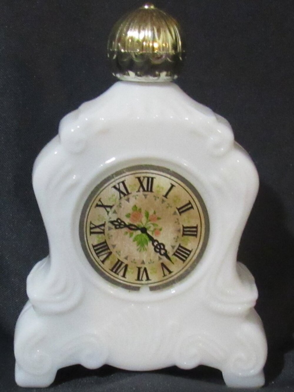 Vintage Avon Leisure Hours White Milk Glass Mantle Clock Bottle / Decanter X522